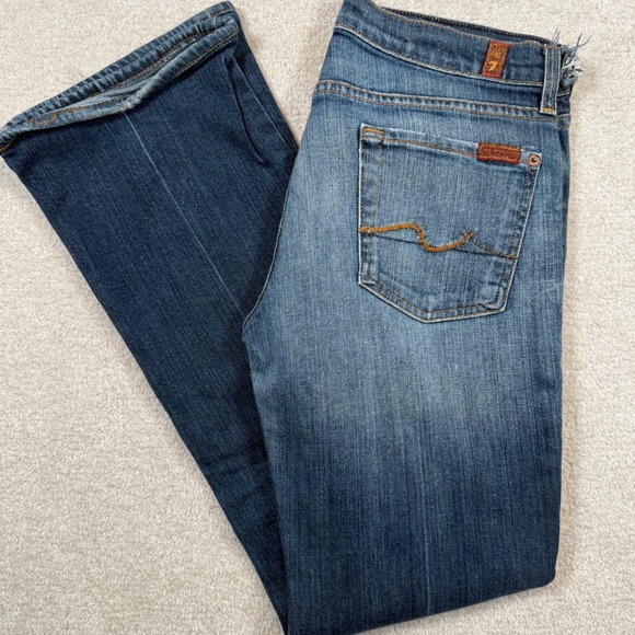 7 For All Mankind Womens Jeans Bootcut Denim Medium Wash Dark Blue - Picture 1 of 10